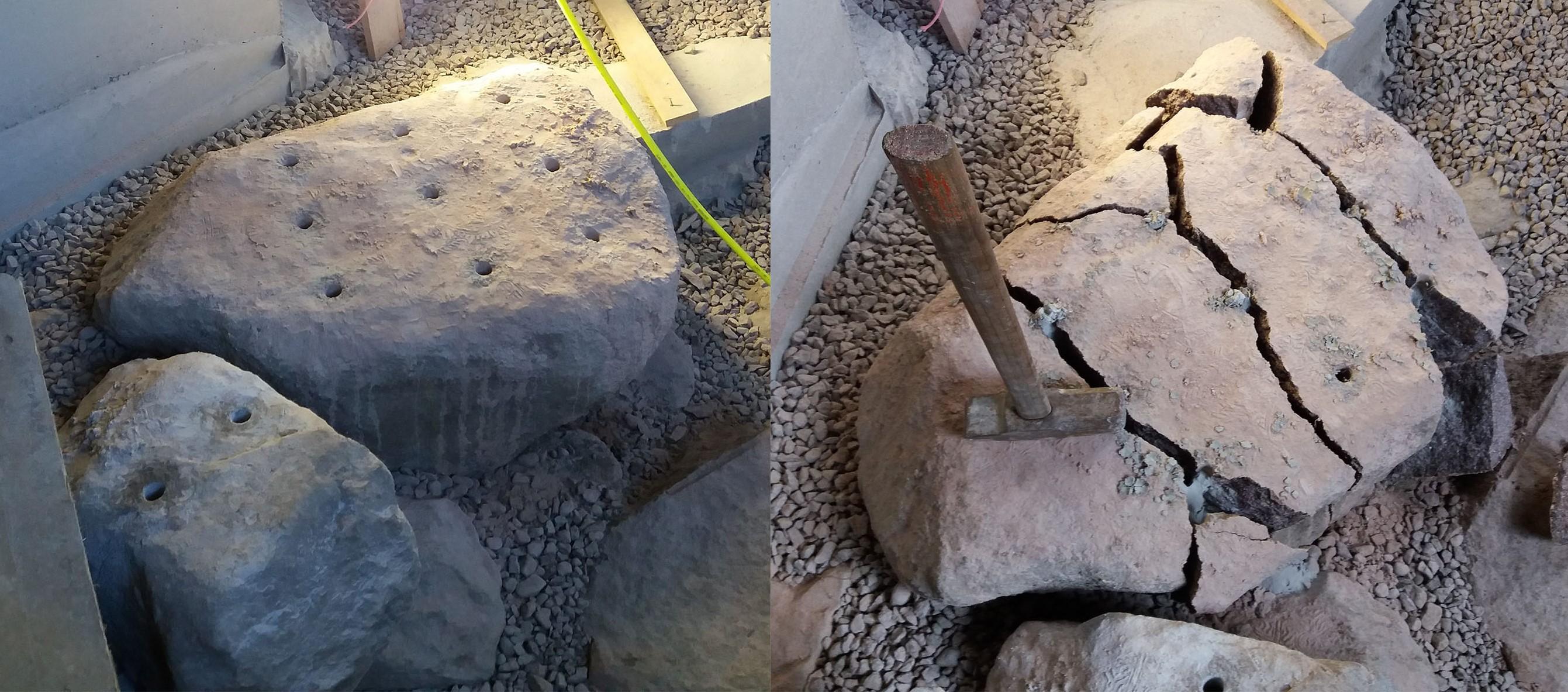 Porattava kuvio kannattaa suunnitella etukäteen, jotta kivi lohkeaa halutulla tavalla ja irtoavat lohkareet eivät ole liian suuria siirrettäväksi.